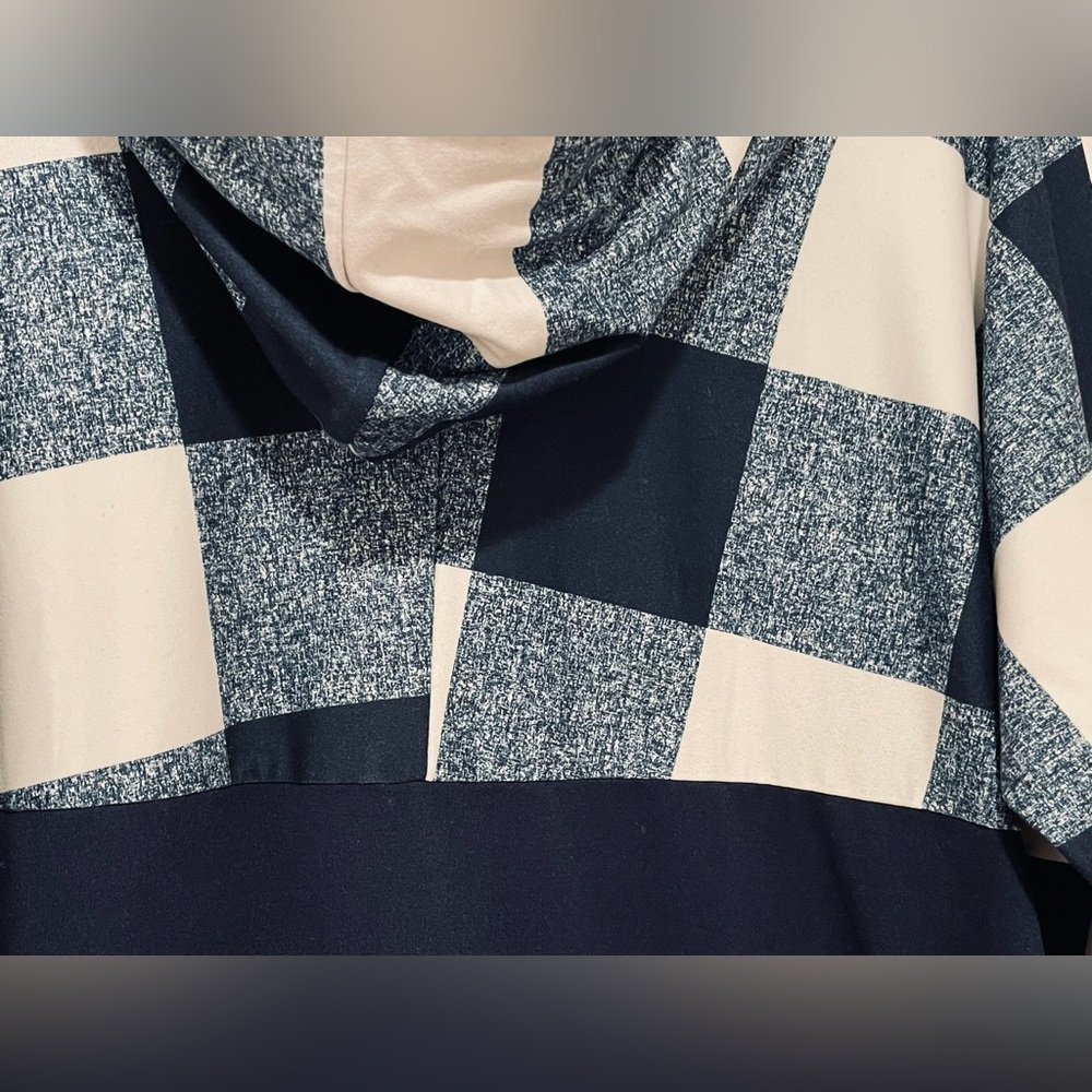 LuLaRoe “Amber” Navy and White Checkered & Solid Prints Pullover Hoodie. EUC - Picture 9 of 15